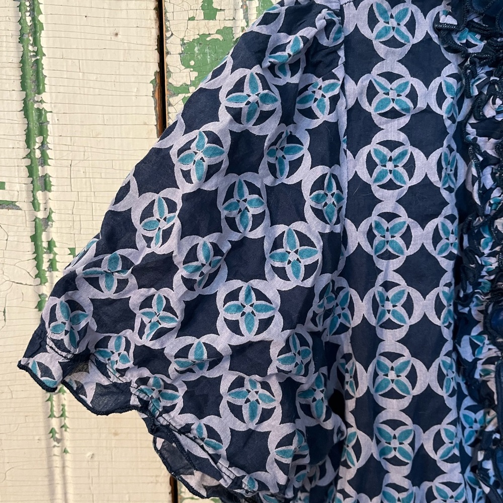 Eliza Byrd Blue Patterned Ruffle Dress XL